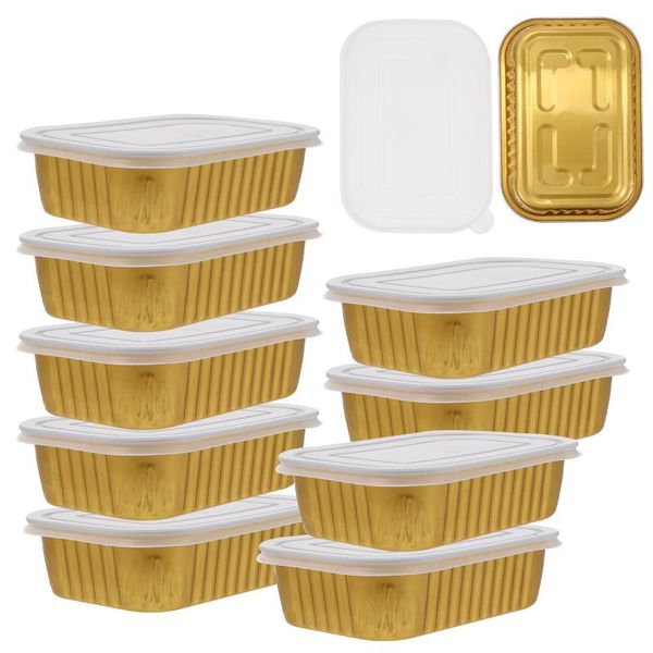 

gift wrap 10pcs disposable foil pans tin barbecue boxes container with lids (golden)