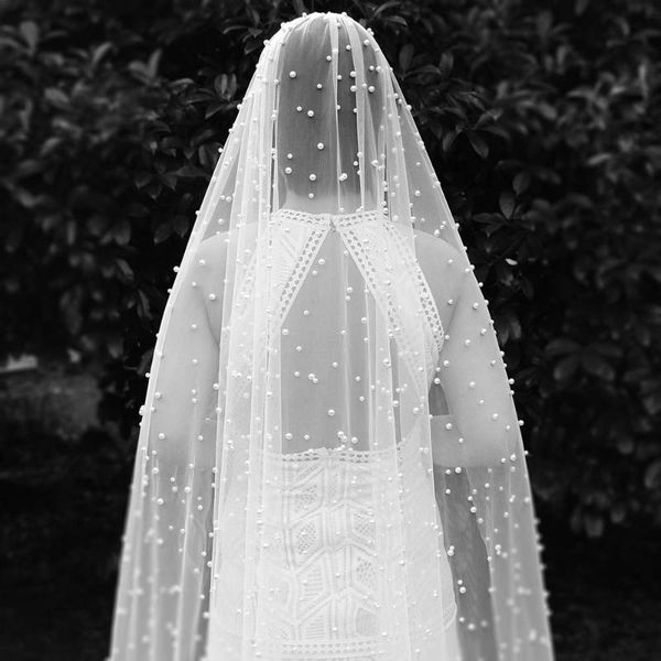 

bridal veils long 3m pearls wedding veil one layer ivory with pearl bride comb accessories, Black