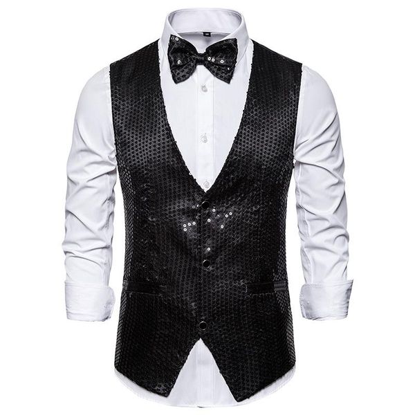 

men's vest sequined performance dress jacket nightclub clothing host emcee studio men vests, Black;white