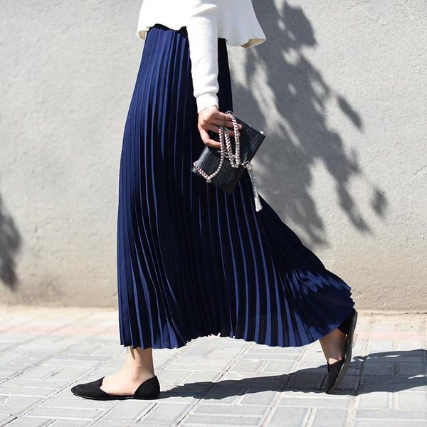 

skirts azterumi spring women elegant long skirt high waist pleated ankle-length black apricot dark blue white beach