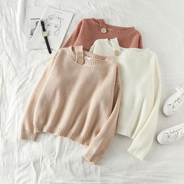 

women's sweaters off shoulder knitted loose casual autumn winter clothes women sweater korean fashion brand o-neck pullovers, White;black