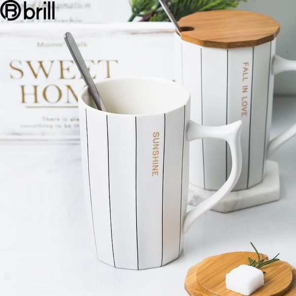 

modern simple mug nordic wooden with lid spoon ceramic for couple fashion tazas friends gift coffee 60 mugs