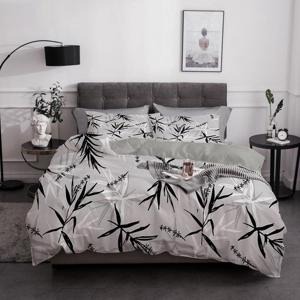 

bedding sets bamboo leaf printed set black white duvet cover pillowcase single twin  size soft for seasons home textile 240Ã220
