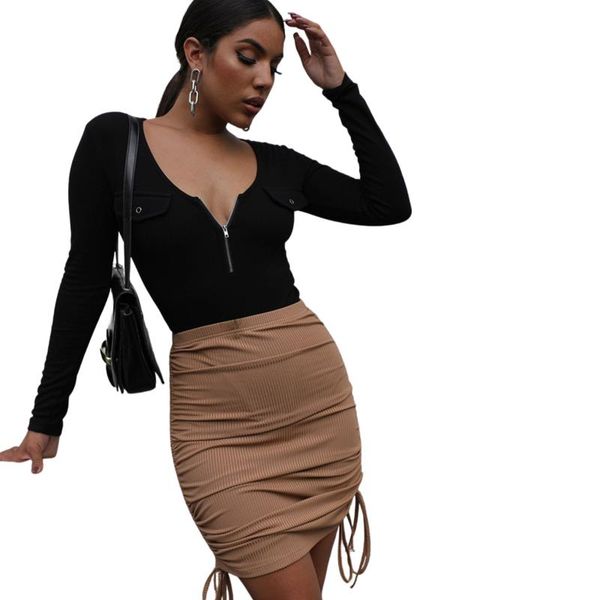 

skirts women fashion ruched solid color stylish bandage casual for party shopping daily wear, Black