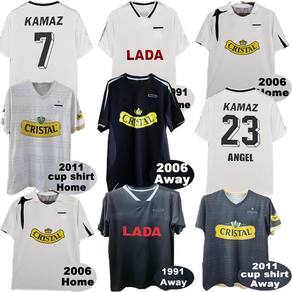 

1991 2006 colo colo retro soccer jersey 2011 cup shirt angel fernrndez vidrl lerl home white away black short sleeve football shirt, Black;yellow