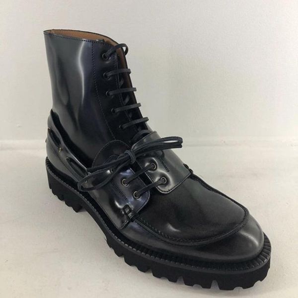 

boots women shoes winter mid calf lace up genuine leather med heels round toe platform zapatos de mujer, Black