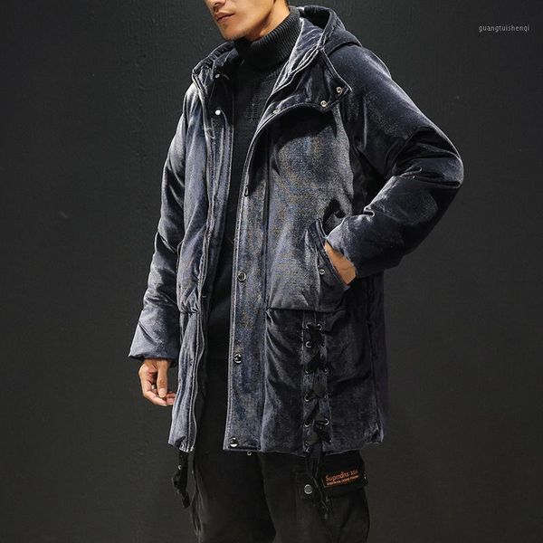 

men's down & parkas 2021 winter men warm thick hood jacket mens autumn outwear classic golden velvet parka male long solid color overco, Black