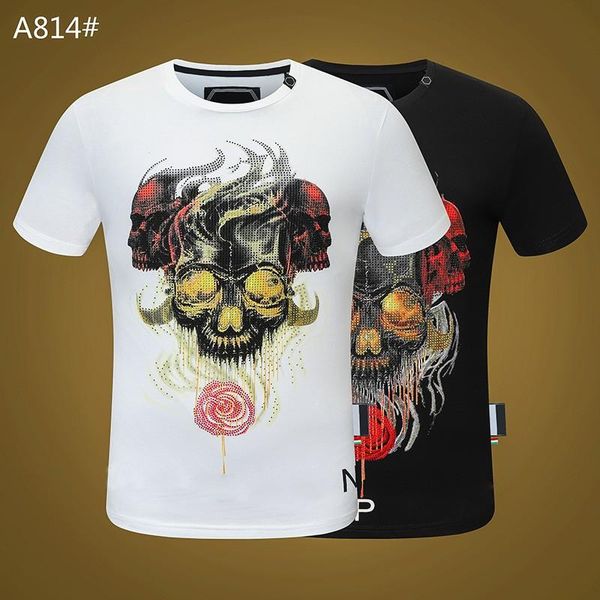 

men's t-shirts original brand skull t-shirt men short sleeve round neck sports style 3d diamond color printing, White;black