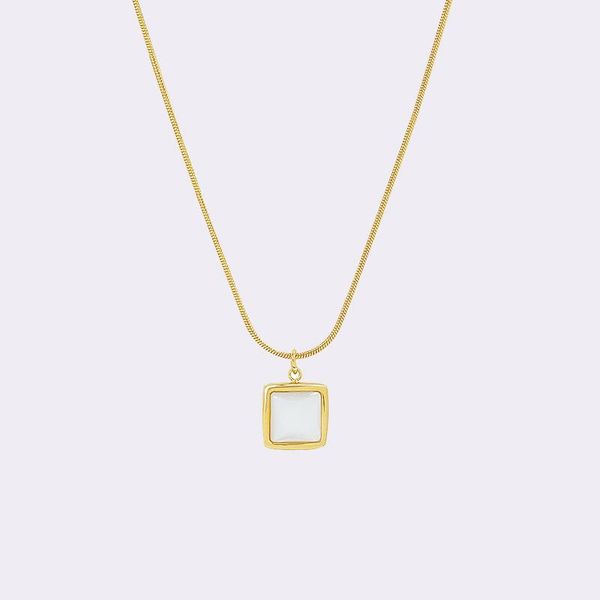 

pendant necklaces 2021 arrival stainless steel necklace square white seashell for women girl trendy jewlery gift, Silver