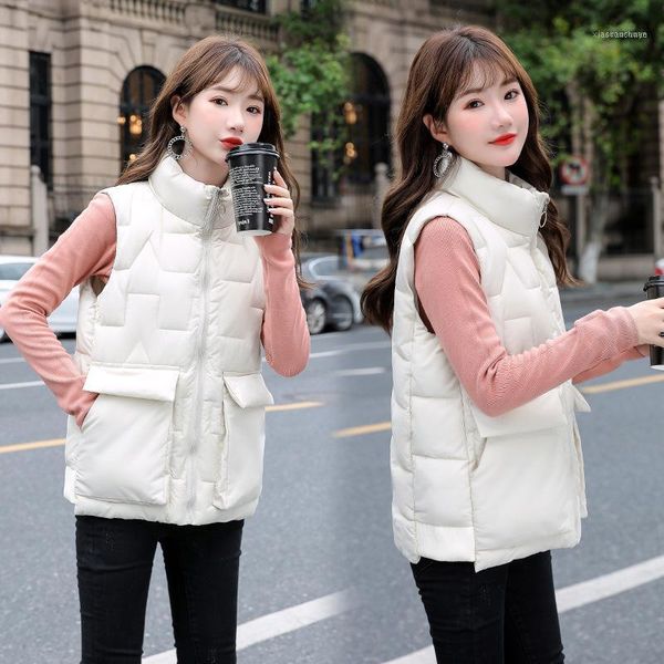 

women's down & parkas mid-length cotton vest multi-color versatile ladies waistcoat jacket fashion trend slim women pocket zipper1, Black