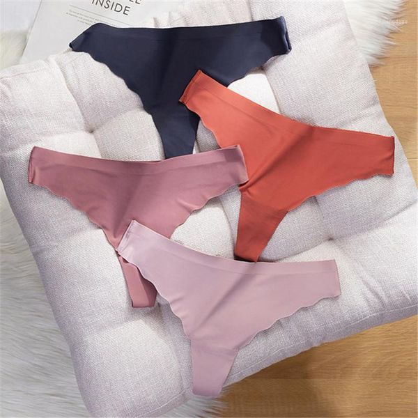 

women's panties one-piece seamless low-rise thong high-stretch cotton bottom sports fitness ice silk g-string female briefs, Black;pink