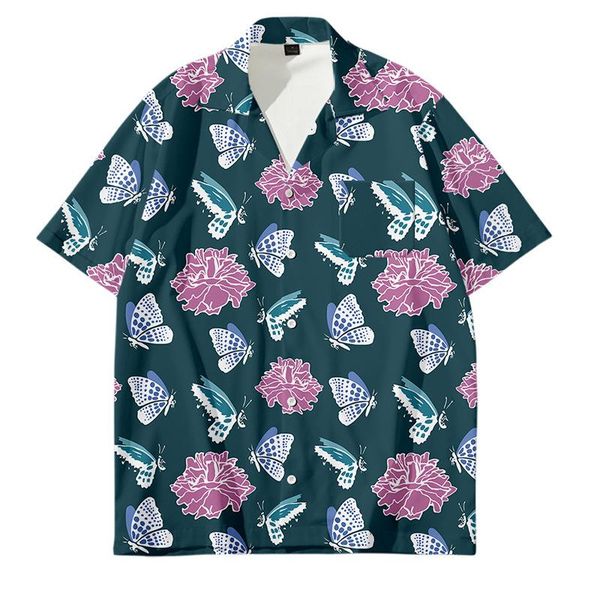 

men's casual shirts 2021 arrival men hawaiian camicias one button shirt butterflies printed short-sleeve blouses, White;black