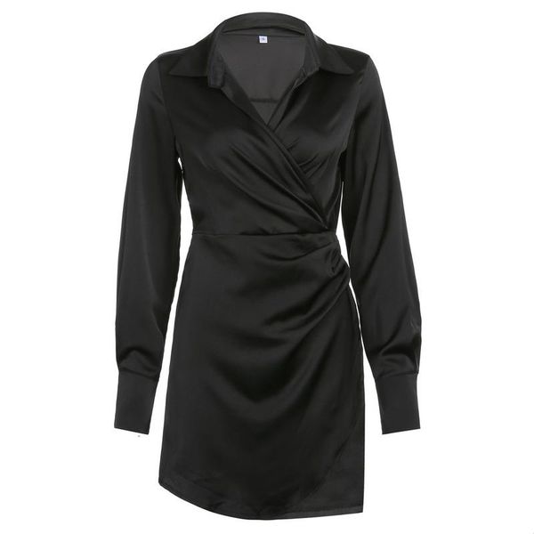 

casual dresses western style fashion young girl dress solid color draped long sleeve sml 2 colors woman shirt office lady, Black;gray
