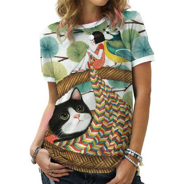 

women cartoon cat print retro tshirt summer short sleeve female large size loose casual t-shirt sale vintage 3xl women's, White