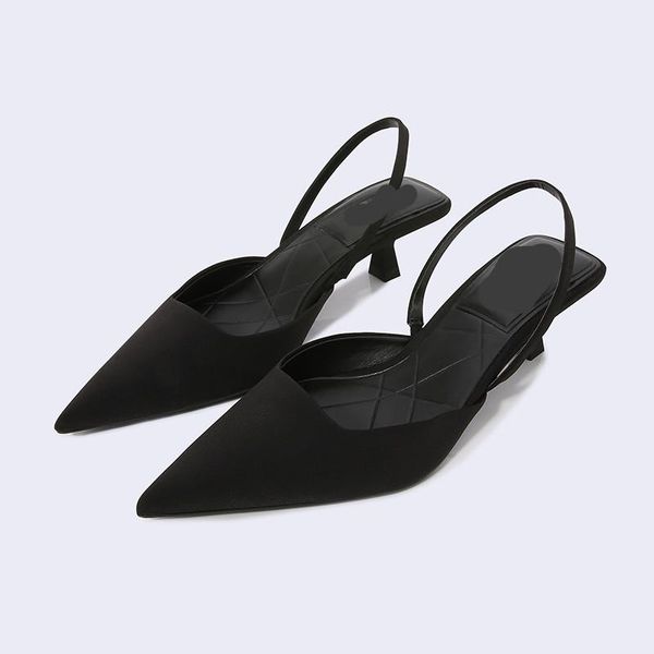 

sandals 2021 ladies shoes summer high heels med large size suit female beige pointed high-heeled stiletto elastic band medi, Black