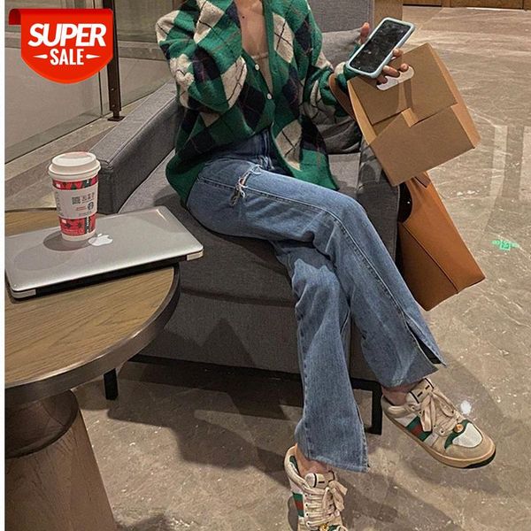 

[jeans with slits just needed for the season] straight waist wide leg trousers can be issued on behalf of small women #vb4b, Black;white