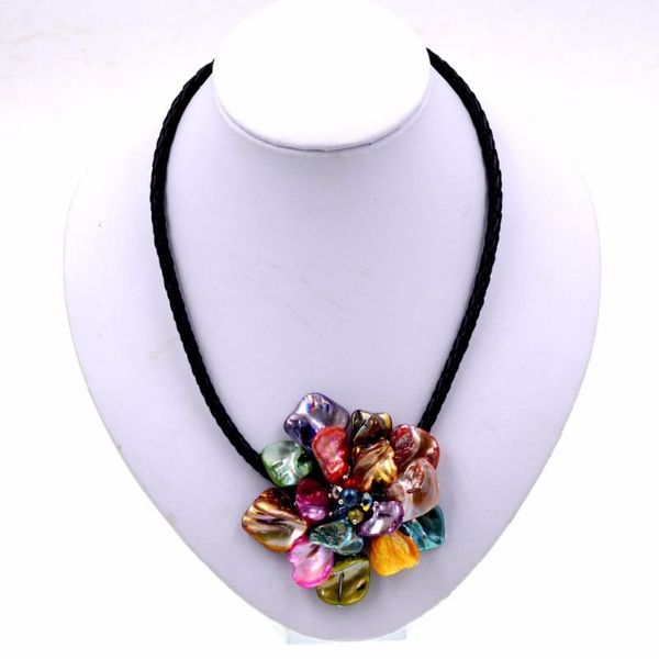 

18'' handmade multicolor shell freshwater pearl crystal flower necklace 11 color u pick chokers, Golden;silver