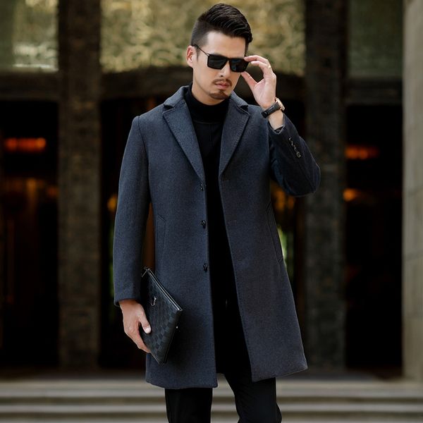 

men's suits & blazers winter male business leisure wool jacket long collar on knee coat, White;black