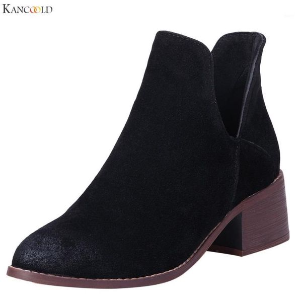 

boots kancoold shoes woman chunky heel slip on single boot student scrub large size ankle for women 20211, Black