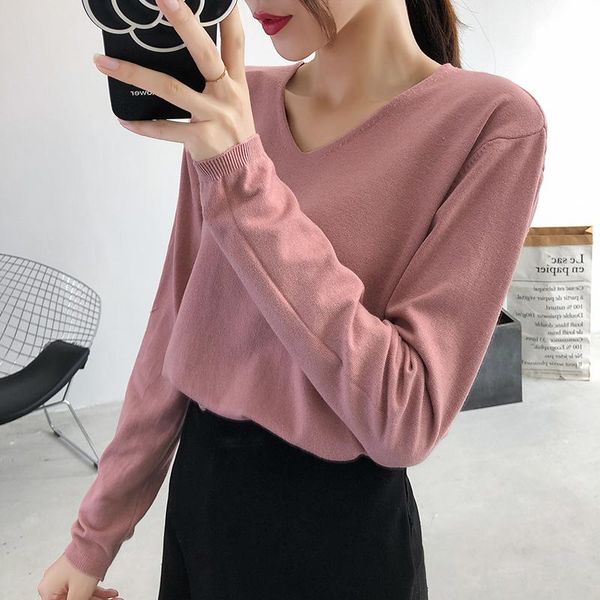 

women's sweaters peonfly basic v-neck solid autumn winter sweater pullover women female knitted slim long sleeve badycon, White;black