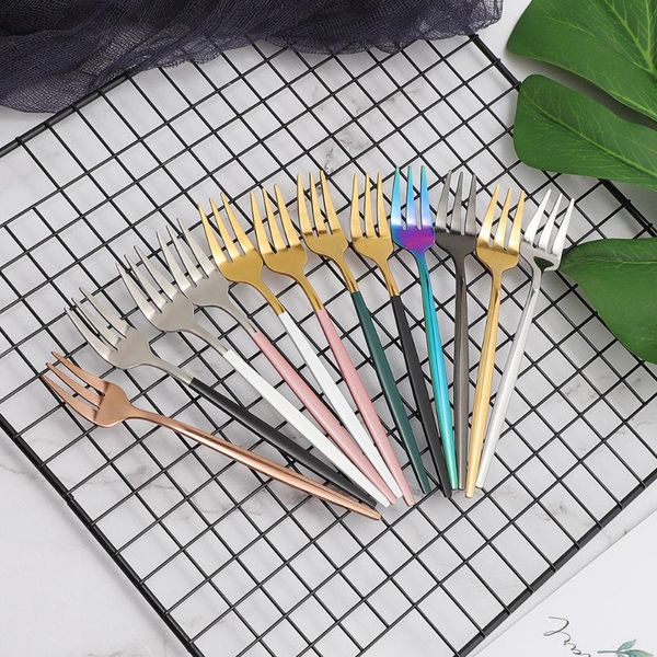 

forks 1 pc black gold fork set snack dinnerware cutlery mirror stainless steel tableware dessert fruit silverware