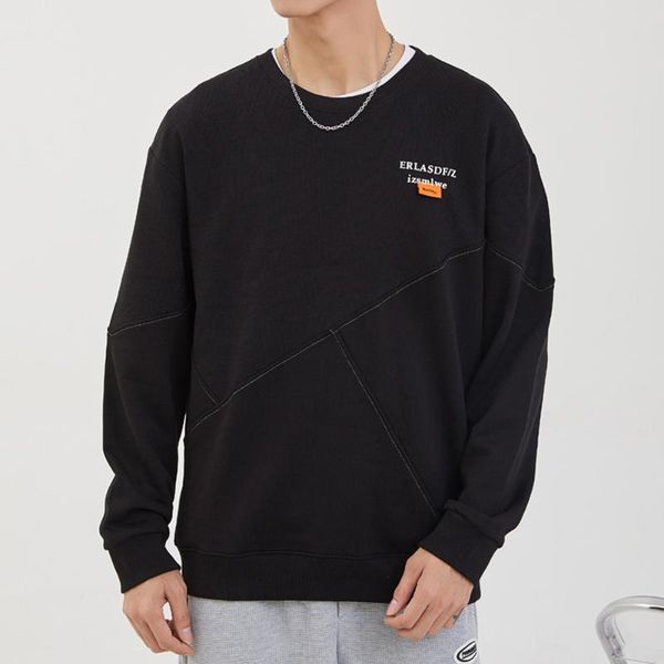 

men's hoodies & sweatshirts men clothing 2021 autumn simple chest letter printing long sleeved casual male trend solid color round nec, Black