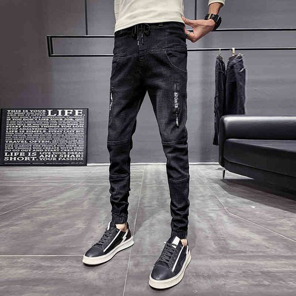 

jeans 2021 korean skinny hip hop casual denim men's spandex 28-36 aqim, Blue