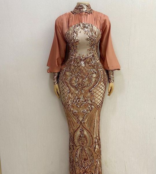 

2021 plus size arabic aso ebi sparkly lace prom dresses high neck sheath long sleeves evening formal party second reception gowns zj466, Black