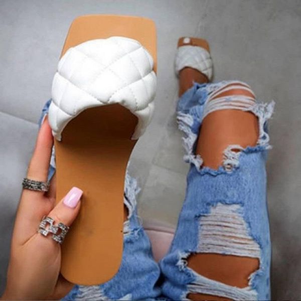 

drop women sandals style summer shoes for flat rubber 2021 leather slides plus size soulier femme slippers, Black