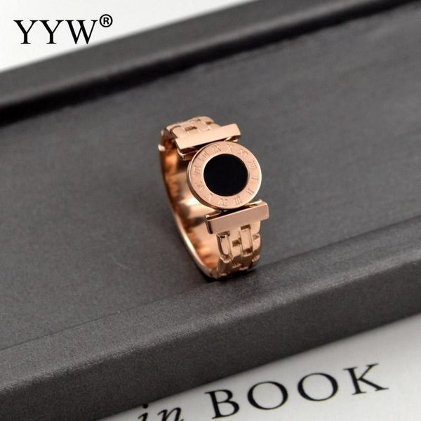 

wedding rings yyw woman stainless steel black roman numerals rose gold color hollow out finger fashion jewelry for, Slivery;golden