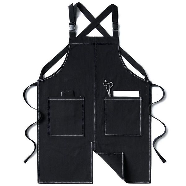 

aprons solid black canvas apron kitchen accessories pocket baking cafe adjustable bibs house cleaning chef pinafore cooking