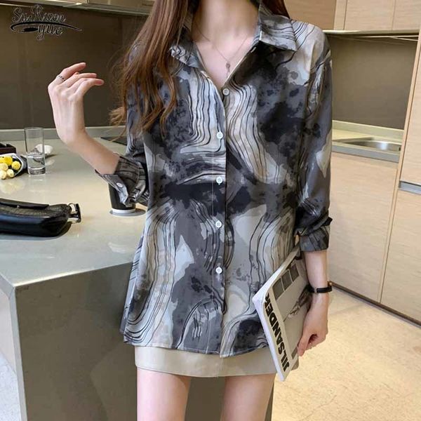 

loose long sleeve elegant chiffon cardigan shirts women all-match vintage chic autumn blouse blusas mujer 11376 210508, White