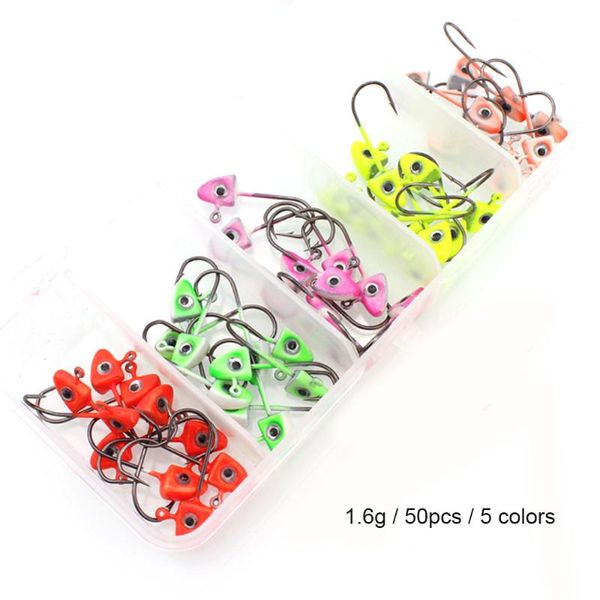 Ganchos de pesca 1.6G 50 pçs / set Jig Head Fish Jighades Jigging Gancho Gancho Redondo Verme para Carp Pesca