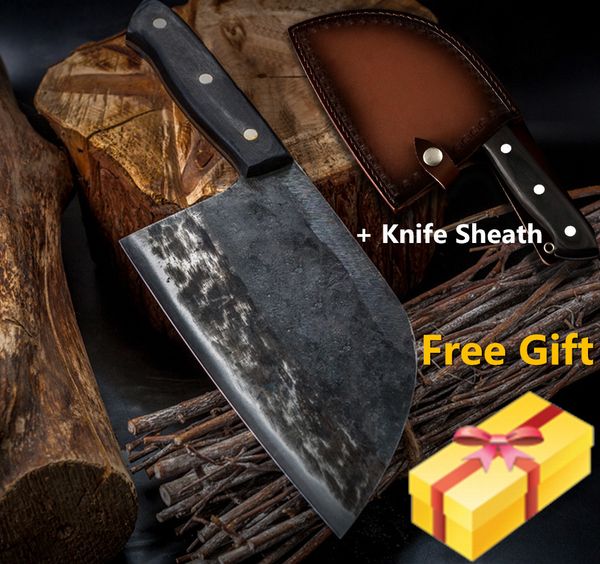 

xyj fu tang handmade butcher knife chef kitchen knife high carbon cad stee ceaver fieting sicing gift knife cover sheath