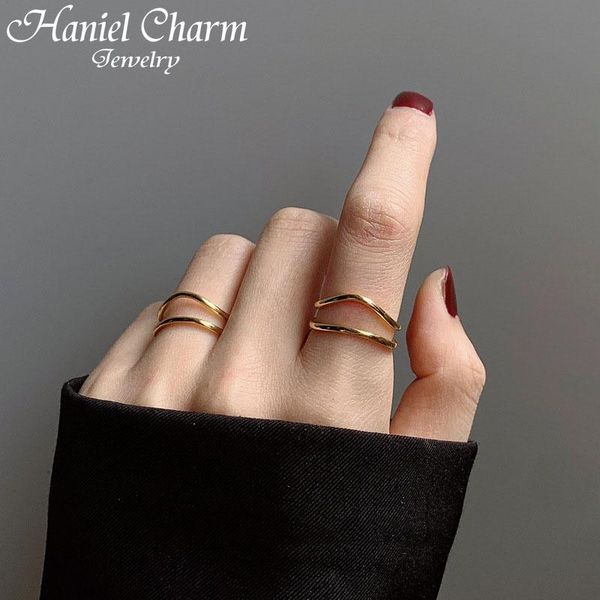 

cluster rings 925 sterling silver charm for women couples fashion gold plated double-layered curve party jewelry gifts, Golden;silver