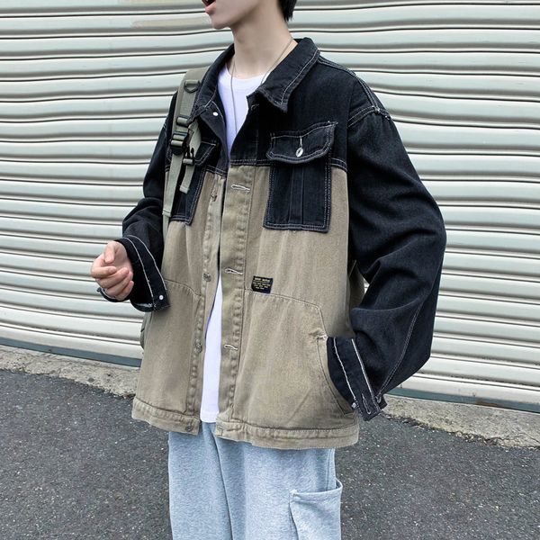 

men's jackets jaqueta jeans masculina, casaco solto com trabalho de ferramentas, jaqueta para outono e inverno, hip-hop adolescentes ig, Black;brown