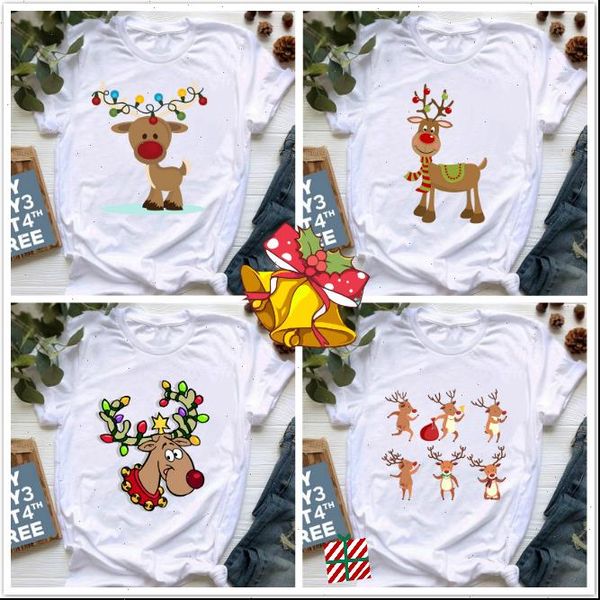

women reindeer t shirt graphic tee merry christmas white fashion short sleeve tshirt female casual cotton