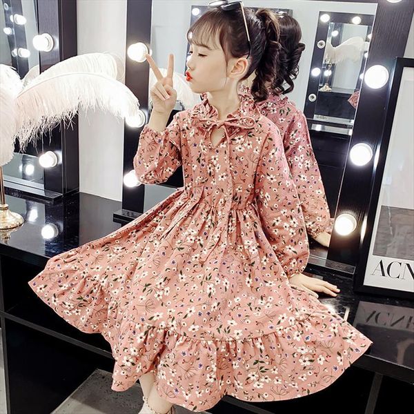 

teen for girls clothings autumn girl dress winter long sleeve fashion cotton floral childrens costume 12 y, Red;yellow