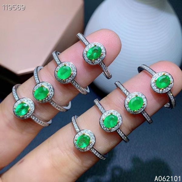 

cluster rings kjjeaxcmy fine jewelry s925 sterling silver inlaid natural emerald girl elegant ring support test chinese style with box, Golden;silver