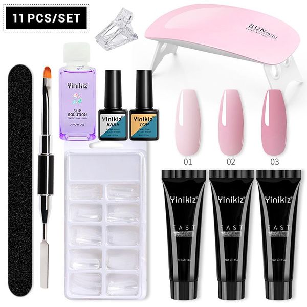 

nail gel yinikiz 3 color/set pink white clear crystal uv builder tips enhancement slip solution poly extension, Red;pink