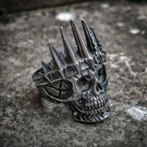 

cluster rings qiluxy vintage gothic punk skull crown for men fashion cool hiphop alloy party jewelry wholesale, Golden;silver