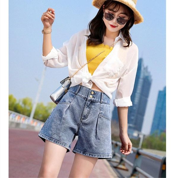 

women's shorts plus size streetwear crimping denim women 2021 summer fashion high elastic waist jeans, White;black