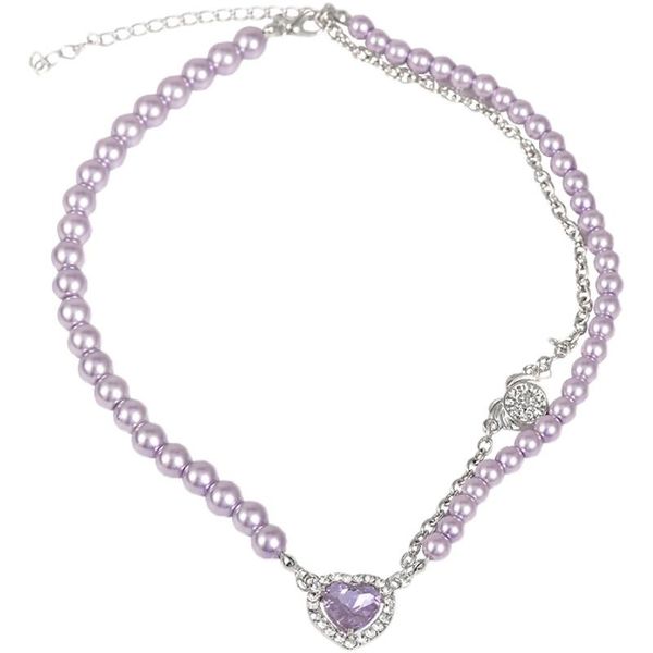 

chokers purple love pearl multi-layer necklace women's fashion temperament neck chain personality clavicle, Golden;silver