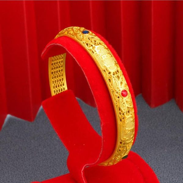 

bangle hi c 6cm enamel wedding bracelet 24k yellow gold plated hollow out zircon engagement bangles for women jewelry bride, Black