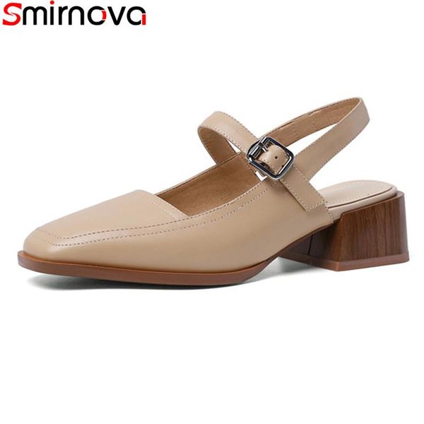 

dress shoes smirnova 2021 arrival fashion women pumps genuine leather buckle comfortable ladies summer single black apricot