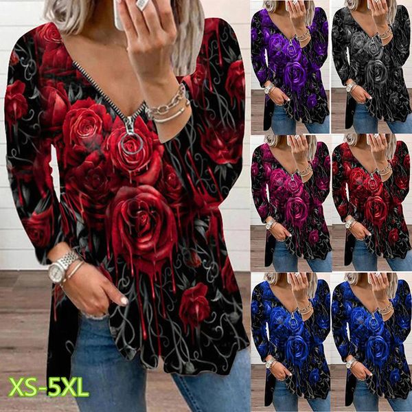 

women's t-shirt 3d rose flower print women t shirt 2021 summer casual short sleeve v-neck loose oversized ladies large size clothes, White