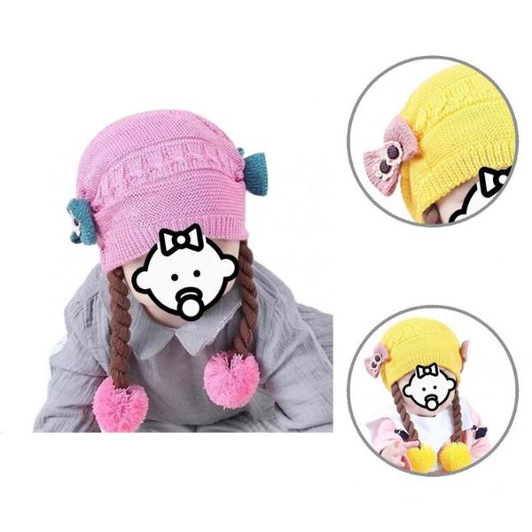 

caps & hats born beanie cap cute autumn winter thick bowknot decor baby for outdoor girls hat, Yellow