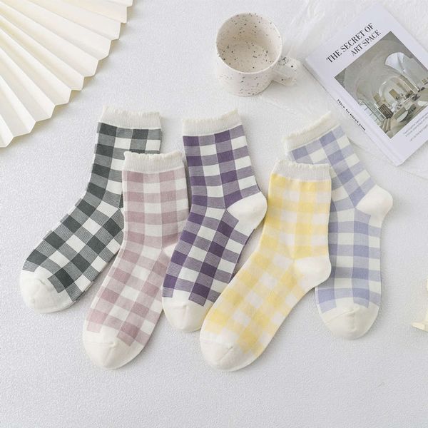 

spring lattice middle college style cotton, Black;white