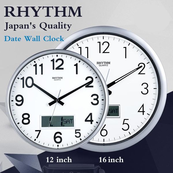 

wall clocks rhythm 12inch/16inch simple circular clock calendars silent quartz movement environmental abs frame hd anti-fog face