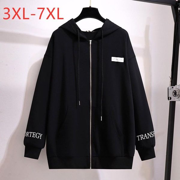 

plus size outerwear & coats autumn winter women clothing hoodie jacket long sleeve cotton black zipper sweatshirt coat 3xl 4xl 5xl 6xl 7xl